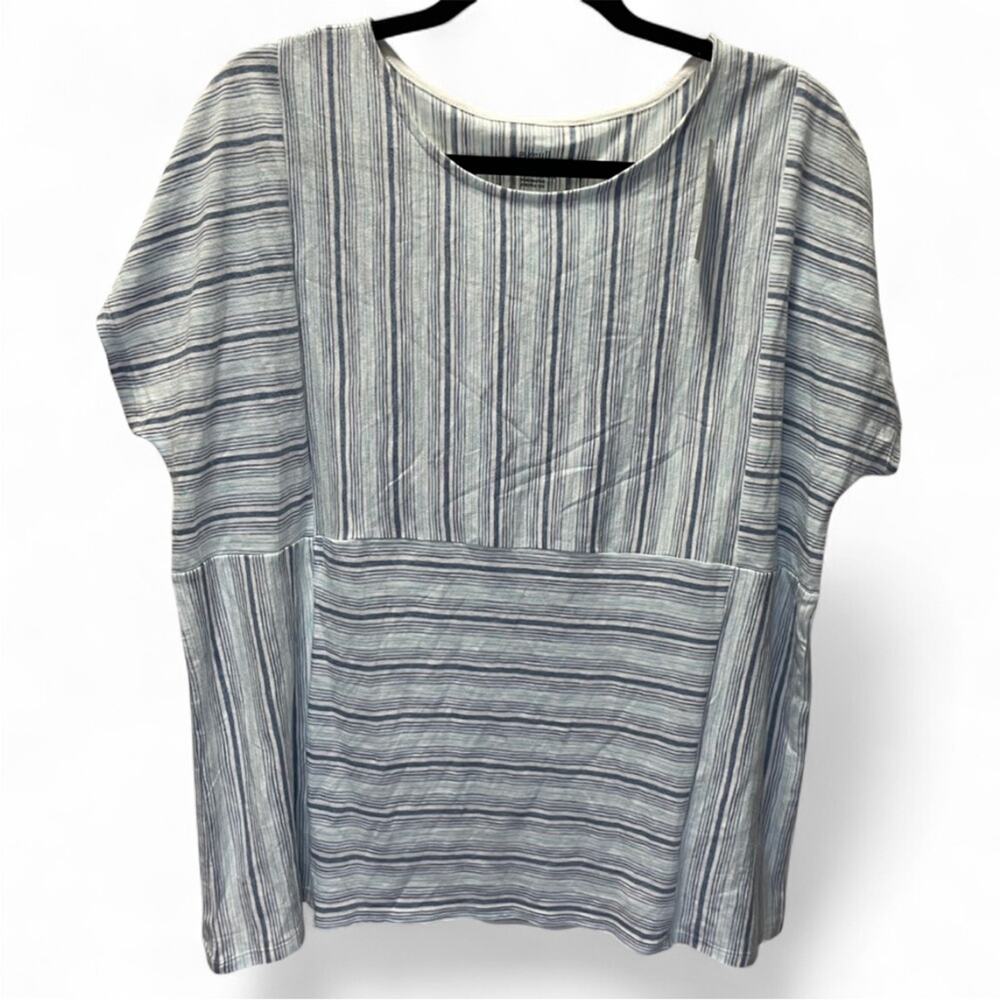 J.Jill PureJill Variegated Stripe Tee White Blue L Coastal Boho Relaxed NWT - Picture 9 of 9